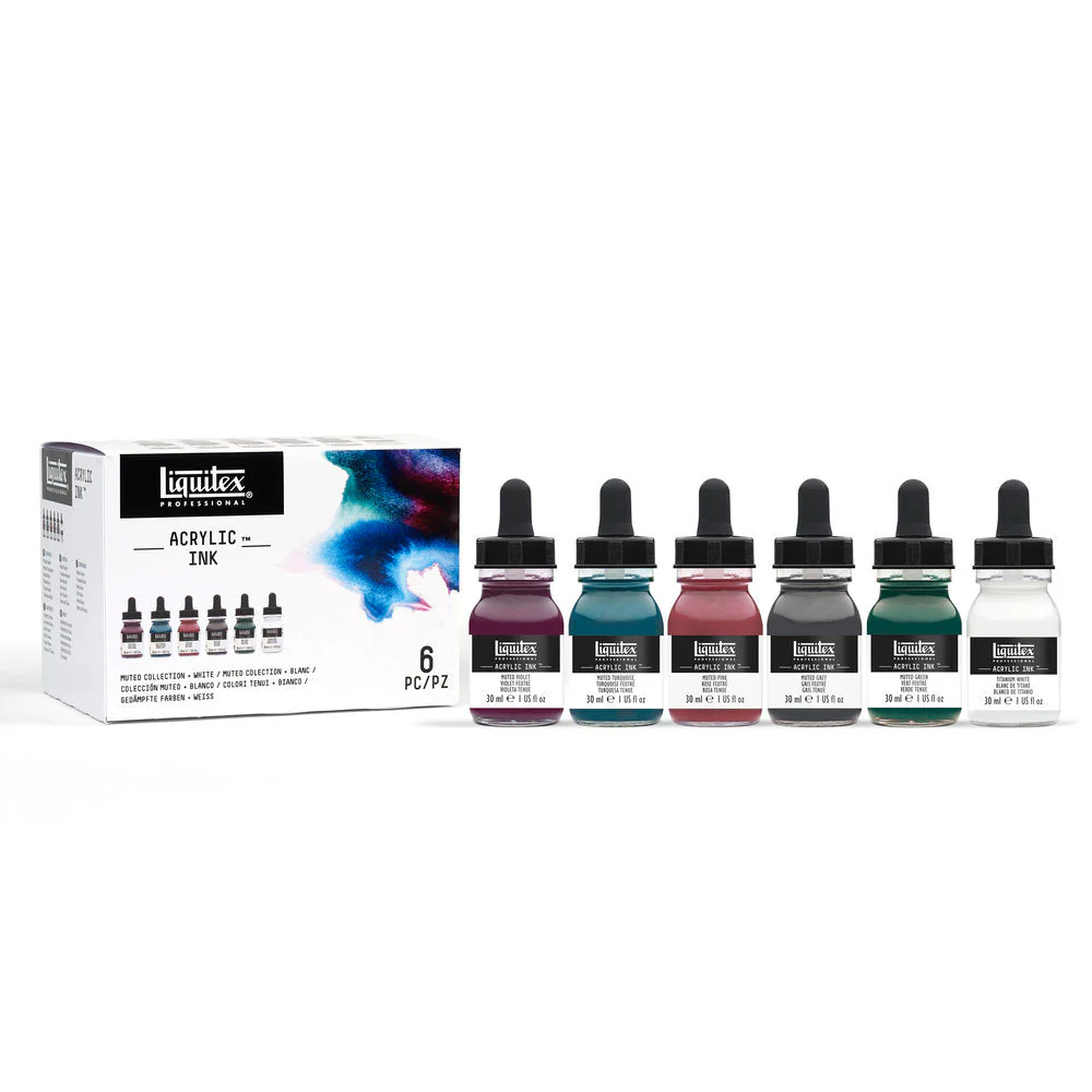 Acrylic Ink Set - 6x30ml - Muted Collection + White - Image 4
