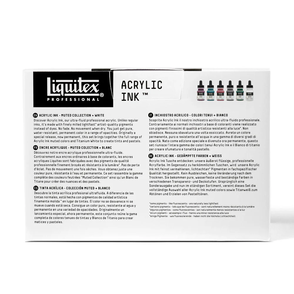Acrylic Ink Set - 6x30ml - Muted Collection + White - Image 6