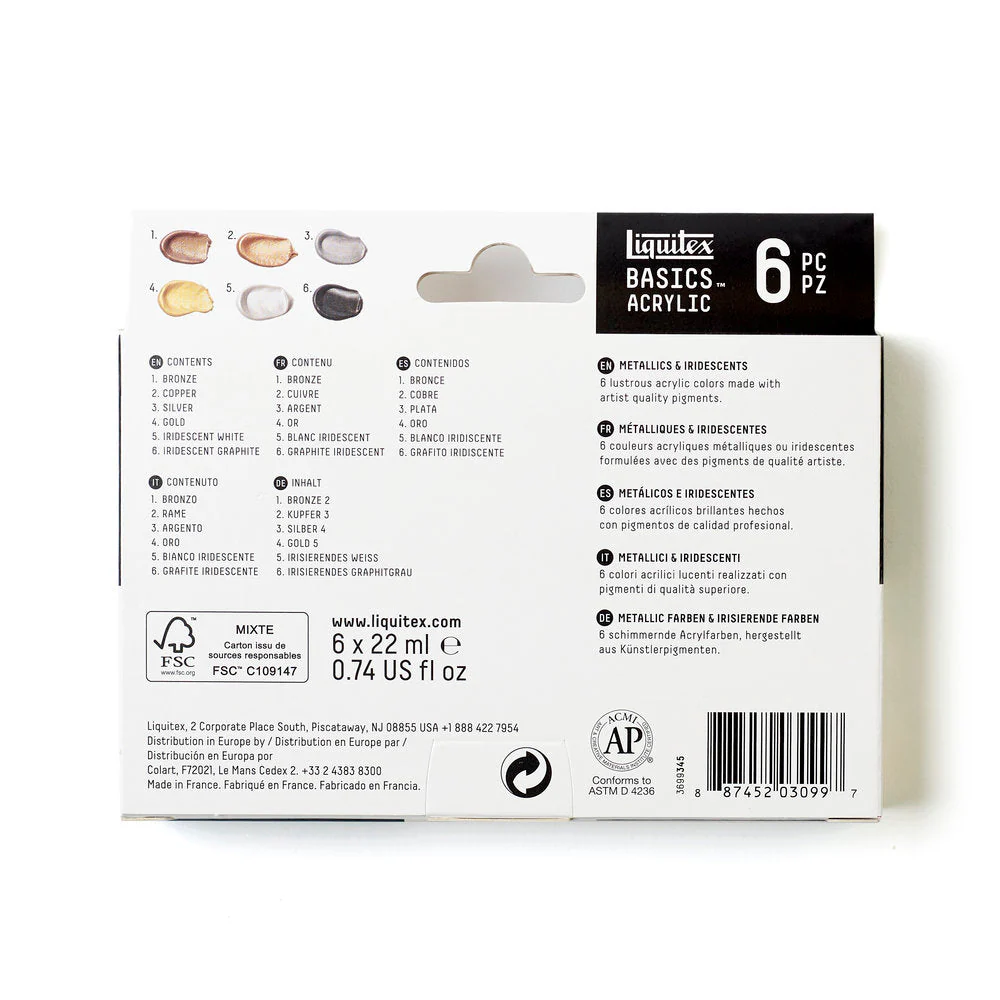 Basics Acrylic Set - 6x22ml - Metallics & Iridescents - Image 6